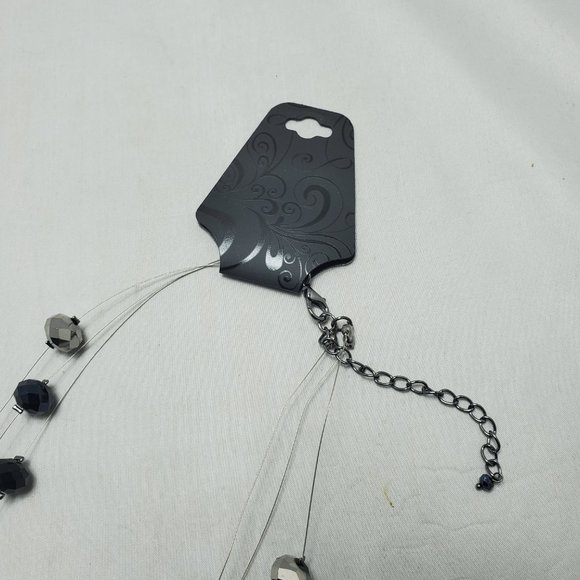 pewter ,silver beaded with silver chain 3 row illusion necklace - Picture 3 of 6